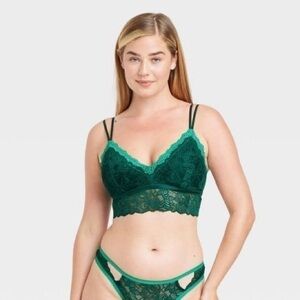 Auden Women's Lace Longline Green Bralette Size M